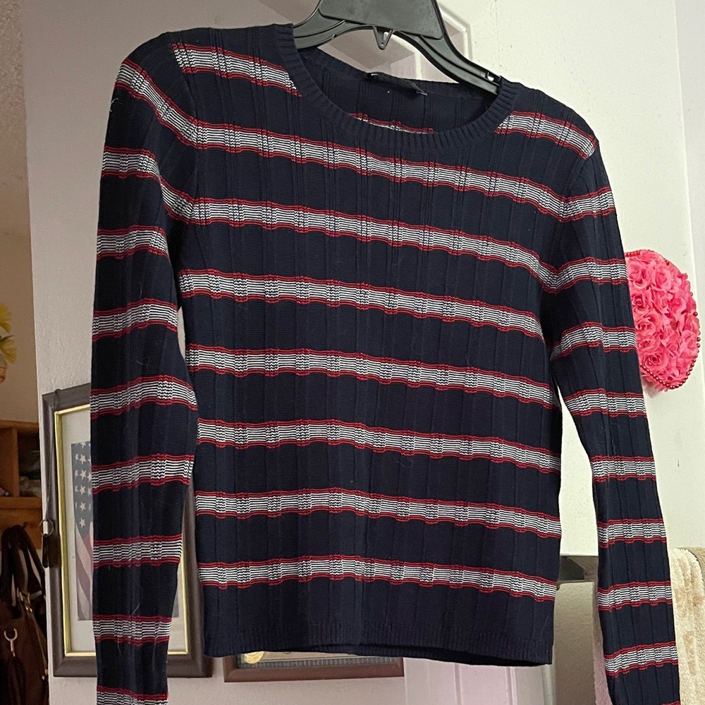 Classic Navy and Red Striped Men's Cardigan